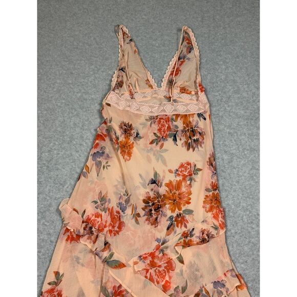 Intimately Free People Womens Size S Stay A While Floral Ruffle Maxi Dress Sheer - Picture 11 of 11